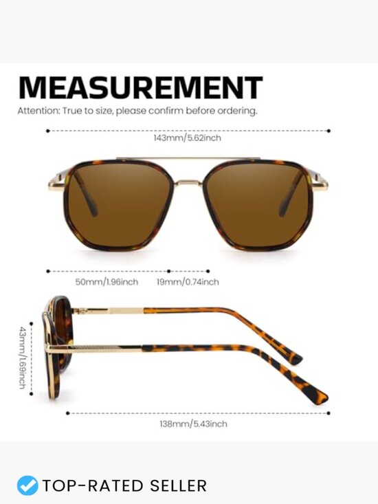 Polarized Aviator Sunglasses Square Frame UV400 Protection Driving Travel main image 4